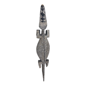 Vintage African Life Size Wooden Sculpture Black and White of a Crocodile Nuna Bobo Burkina Faso 78"