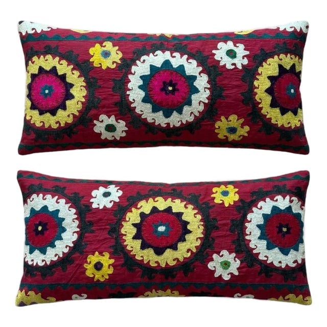 Samarkand Suzani Bedding Pillow Cover 15'' X 31'' - Set of Two For Sale