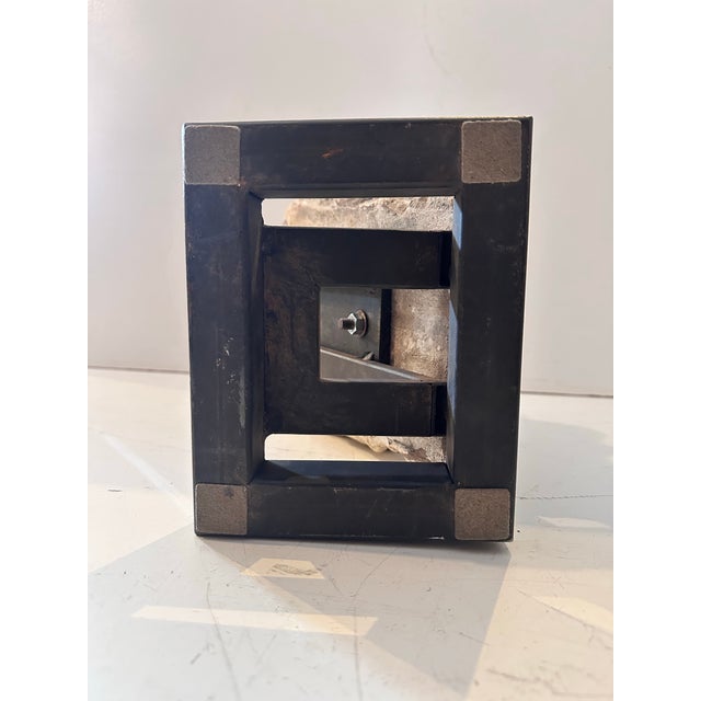 White Carved Concrete Head Sculpture on Iron Base For Sale - Image 8 of 11