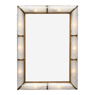Impressive Venetian Glass and Brass Mirror With Lighting, Murano, Italy For Sale
