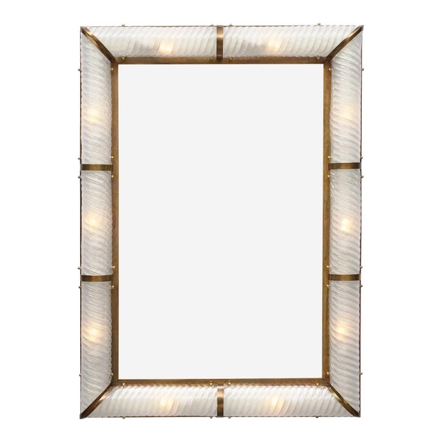 Impressive Venetian Glass and Brass Mirror With Lighting, Murano, Italy For Sale
