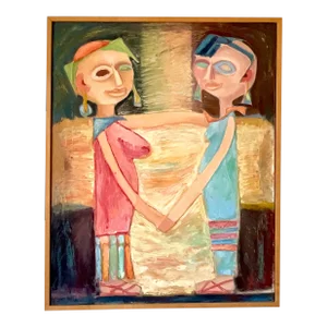 Vintage French Contemporary Modernist Figural on Canvas