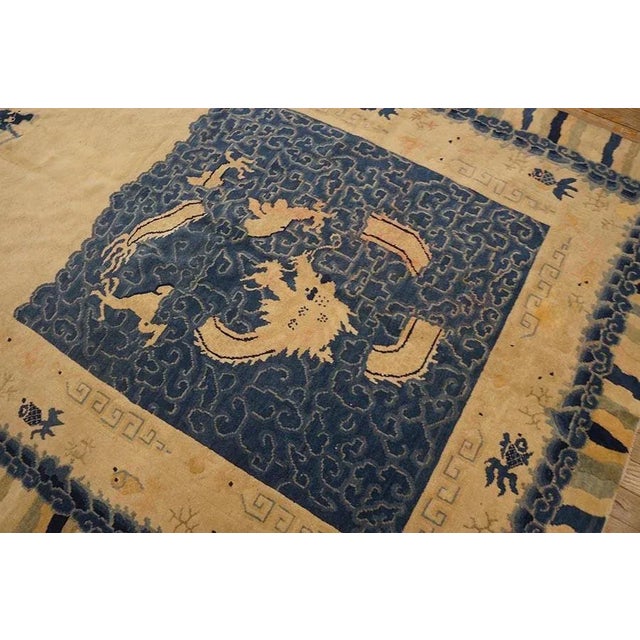 Textile Nice Beige Background Color With Small Detail Dragon Geometric Pattern Antique Chinese Peking Rug For Sale - Image 7 of 11