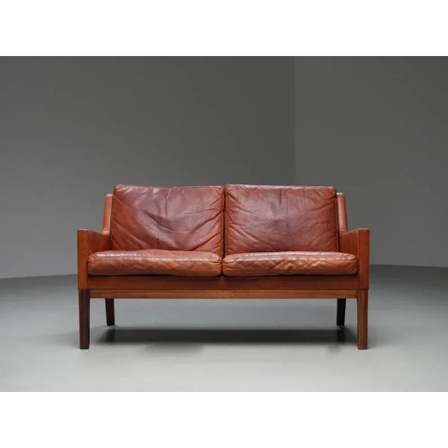 2-Seater Sofa in Cognac Leather by Kai Lyngfeldt Larsen, Denmark, 1960s For Sale - Image 3 of 16
