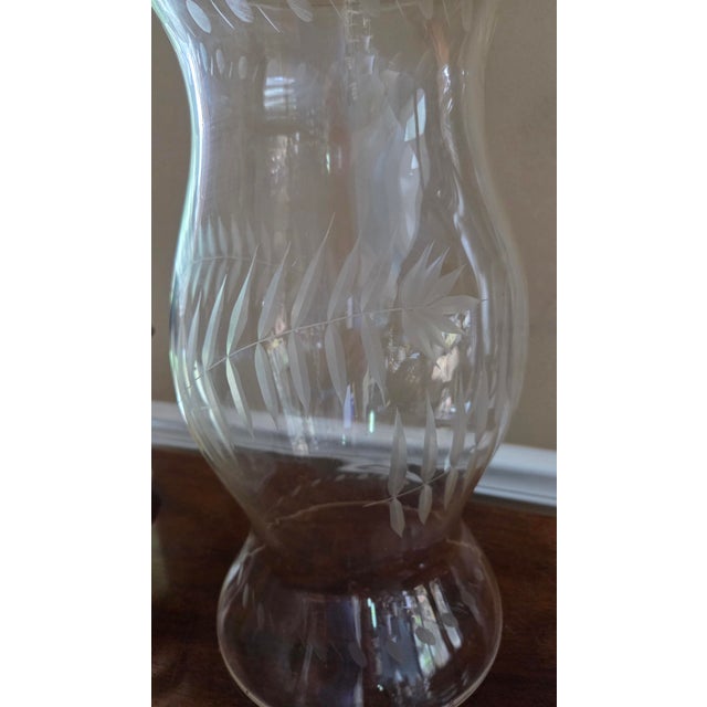 Vintage Etched Glass Hurricane For Sale - Image 4 of 11