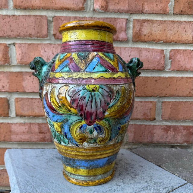 Vintage Italian Majolica Sgraffito Glazed Terracotta Urn or Vase For Sale - Image 11 of 11