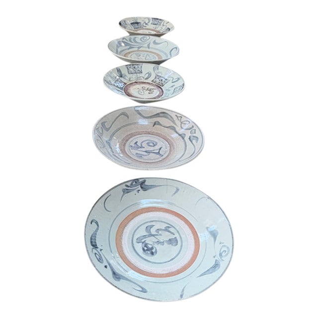 16th Century Late Ming Dynasty Zhangzhou Swatow Celadon Chargers - Set of 5 For Sale