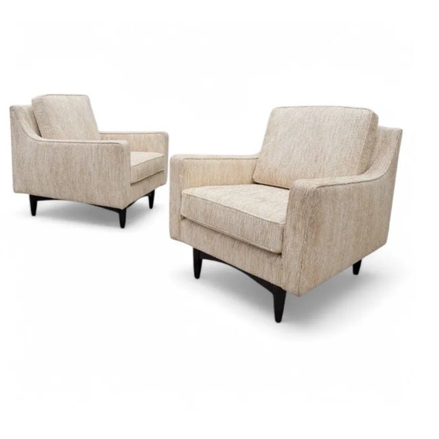 Mid-Century Modern Mid Century Modern Italian Gio Ponte Style Club Chairs Reupholstered in Oatmeal Tweed - Pair For Sale - Image 3 of 10