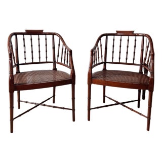 1940s Faux Bamboo and Cane Regency Chairs, Pair For Sale