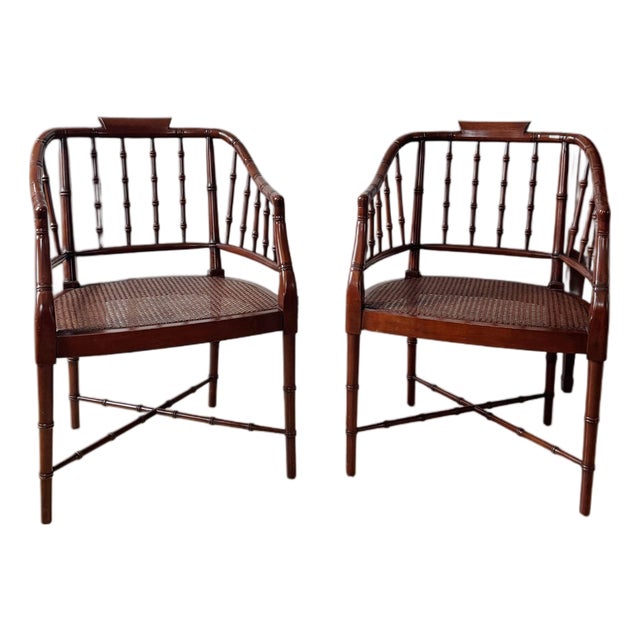1940s Faux Bamboo and Cane Regency Chairs, Pair For Sale