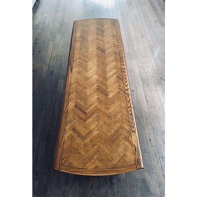 Vintage Large Oak Parquet Top Drop Leaf Dining Table For Sale - Image 9 of 12
