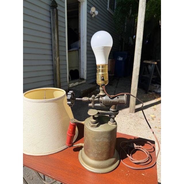 Industrial Antique Turner Brass Works Blowtorch Table Lamp – Industrial Brass For Sale - Image 3 of 8