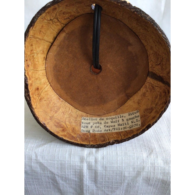 1940s Triton Conch Shell Lamp On Coconut Base Natural shell Colors: Browns and Creams Needs Rewiring