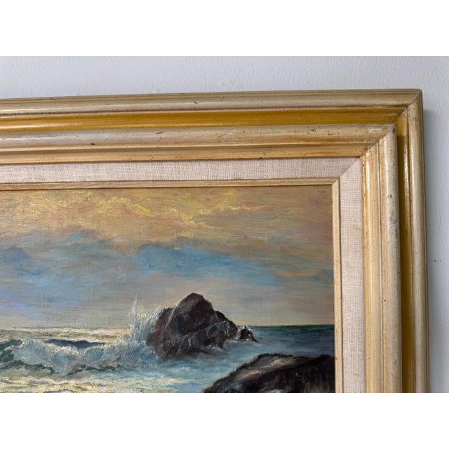 Wood 1970’s Vintage Margi Konzen Impressionist Ocean Landscape Oil on Board Painting, Framed For Sale - Image 7 of 11