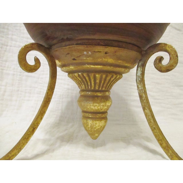 Wood Vintage Tall Brown Turned Wood & Gold Metal Tripod Decorative Table Art For Sale - Image 7 of 10