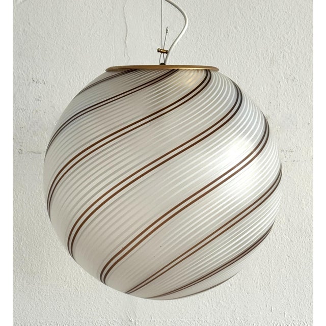 Vintage Pendant Light with Murano Tessuto Glass Globe and Brass from Venini, 1970s For Sale - Image 15 of 15