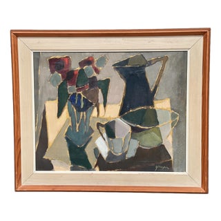 Sven Johansson, Cubist Still Life, 1960s, Oil Painting on Panel, Framed For Sale