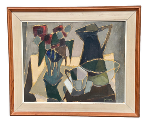 Sven Johansson, Cubist Still Life, 1960s, Oil Painting on Panel, Framed