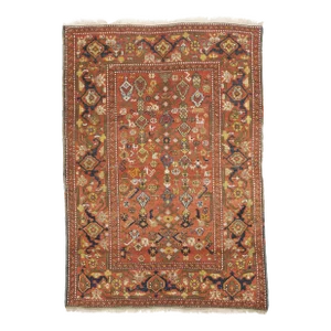 Antique Hand Knotted Wool Pile Rug. 4'2"x 5'7"