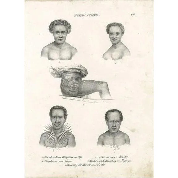 K.J. Brodtmann after L.A. de Sainson, Inhabitants of Tonga Tabu, 1836, Print For Sale - Image 6 of 6