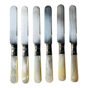 1900s Mother-of-Pearl & Silver Butter Knives | Landers Frary Clark Aetna Works - Set of 6