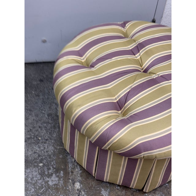 2000 - 2009 Sherrill Furniture Round Tufted Skirted Ottoman + Casters For Sale - Image 5 of 12