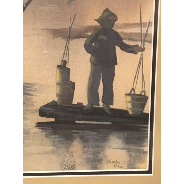 Vintage "Li River China" Watercolor Painting by Molly Rice, Framed For Sale - Image 12 of 13