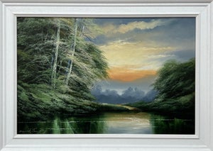 Green Water in the Lake District of England with Lush Trees by British Artist 1976