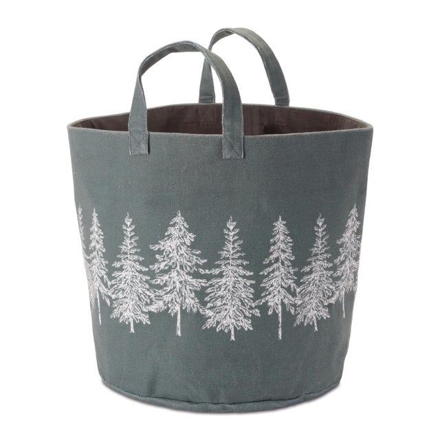 Add cozy woodland charm and functional style to your home with this green pine tree fabric storage basket, designed to...