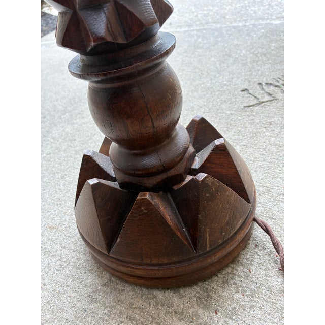 Brown 1940s Charlies Dudouyt Wooden Table Lamp, France For Sale - Image 8 of 14