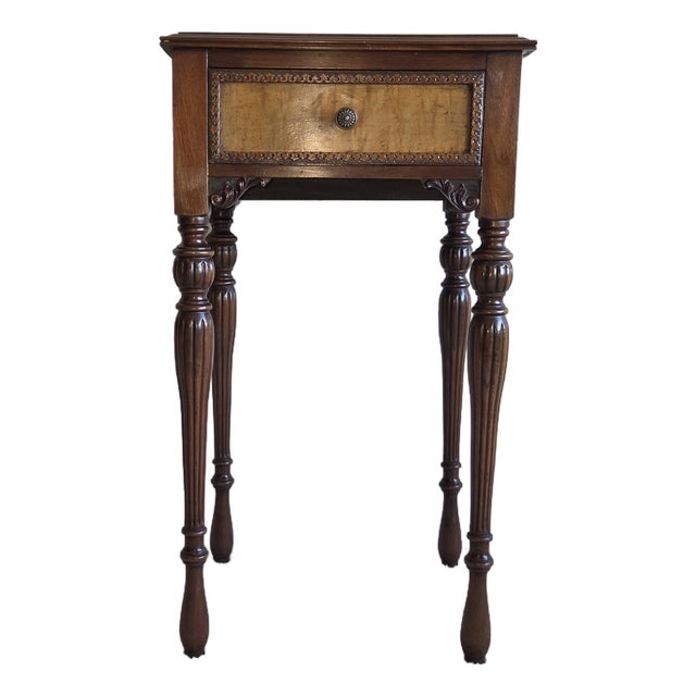 Sheraton Style Mahogany One-Drawer Stand With Burlwood Drawer Front For Sale