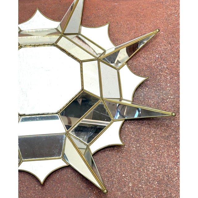 Mexican Modern Gilt Metal Sunburst Mirror Style of Sergio Bustamante, 1989 For Sale - Image 9 of 11