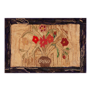 1890s Tan Camel Folk Art Rustic Antique American Hooked Rug 2'3" X 4'6" Hand Knotted Wool Carpet