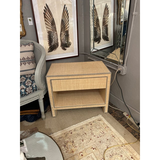 Contemporary Pair of Contemporary William Sonoma Home Grasscloth Night Stands With Single Drawer For Sale - Image 3 of 15