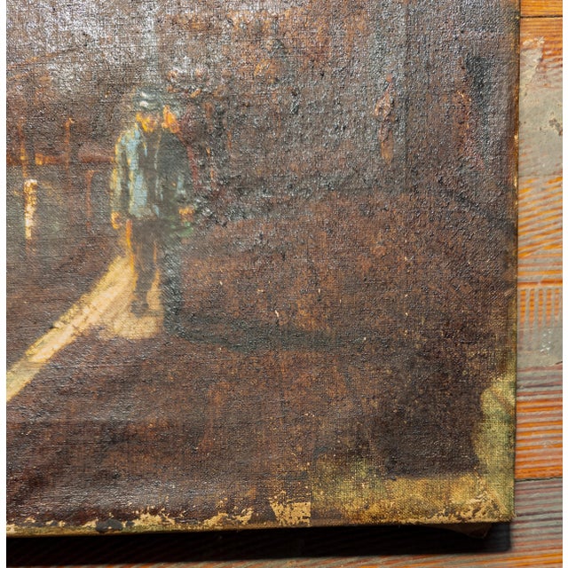 Early 20th Century Distressed Harbor Scene Painting With Figure For Sale - Image 9 of 12