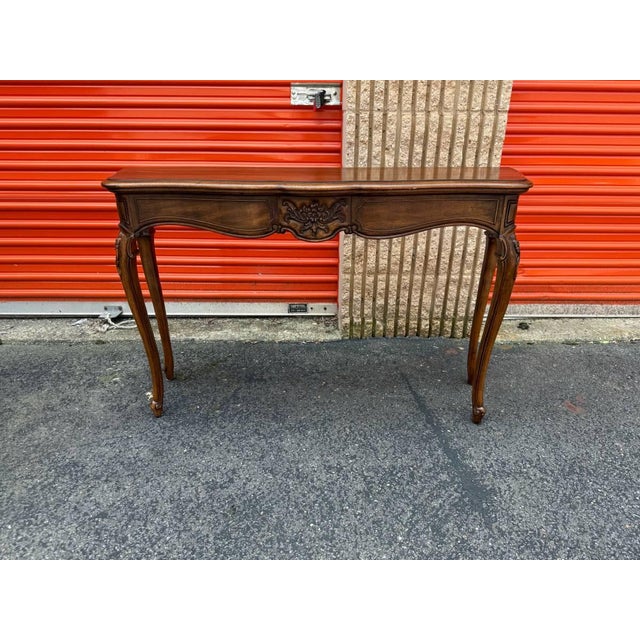 Brown Vintage French Country Louis XV Style Walnut Hall Console Sofa Table by Thomasville For Sale - Image 8 of 15