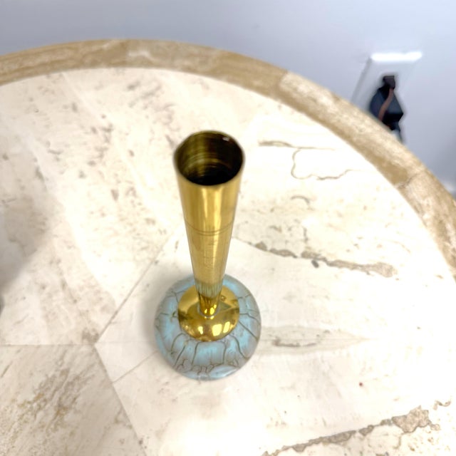 Mid 20th Century Mid-Century Modern Delft Holland Brass and Ceramic Bud Vase For Sale - Image 5 of 6