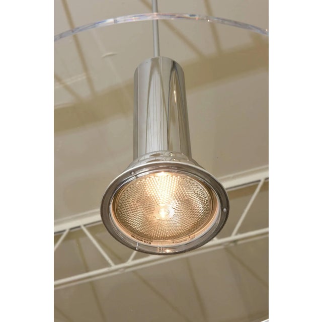 Vintage Signed Fredrick Ramond Etched Lucite and Chromed Metal Pendant Light 80's For Sale In Miami - Image 6 of 9