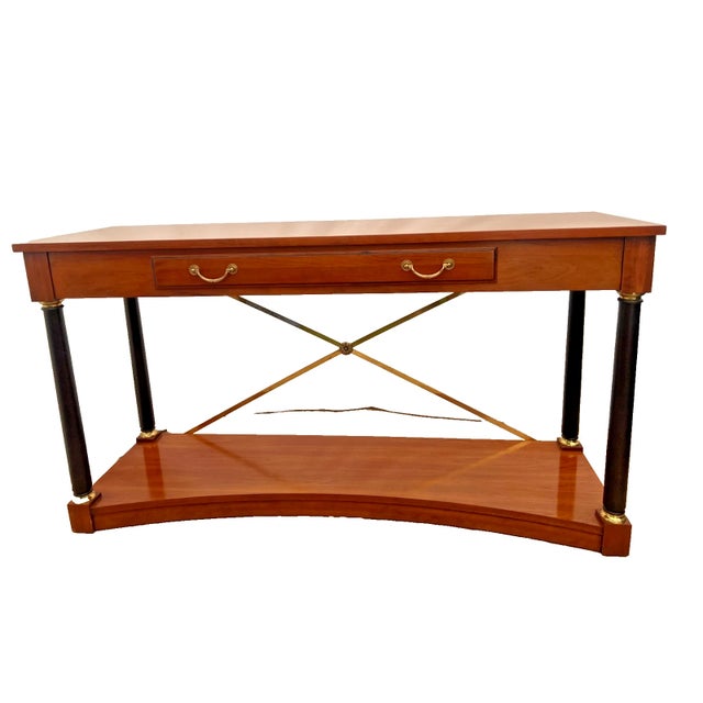 Traditional Vintage Ethan Allen Sofa Console Table, Regency Neo Classical, Cherry, Brass X Stretcher For Sale - Image 3 of 14