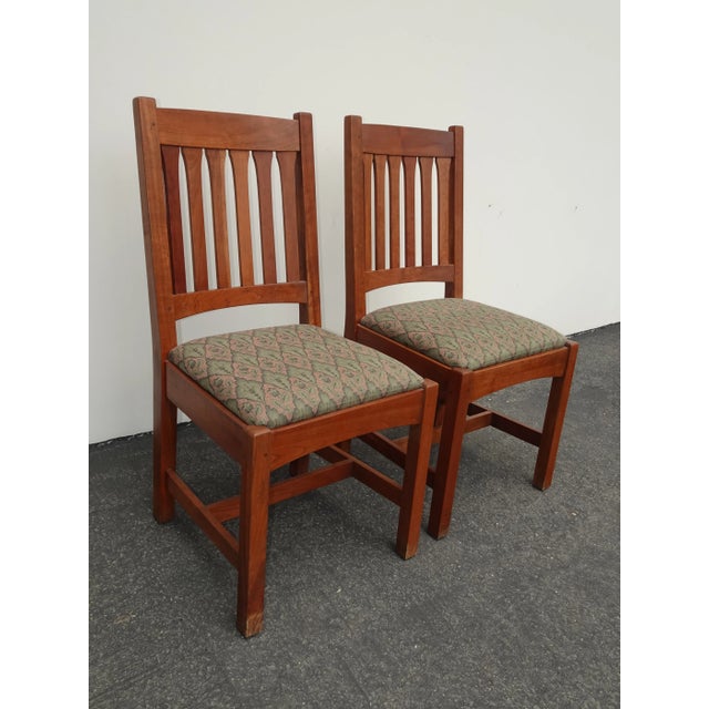 Pair of Vintage L. & J. G. Stickley Mission Cherry Wood Side Chairs For Sale - Image 9 of 12
