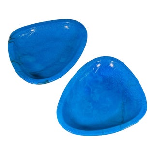 Mid Century Italian Blue Dyed Alabaster Ashtrays Catchalls Made in Italy - A Pair For Sale