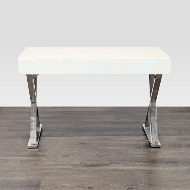 Pottery Barn Ava Modern White Desk With Chrome Legs and Three Drawers For Sale In San Francisco - Image 6 of 10
