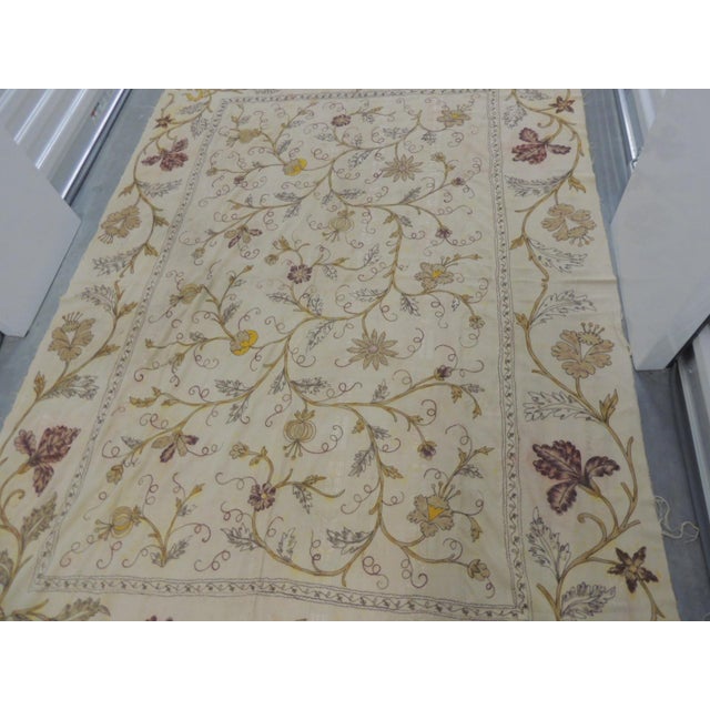 Textile Large Antique Art Nouveau Floral Embroidered Silk Cloth With Fringes For Sale - Image 7 of 11