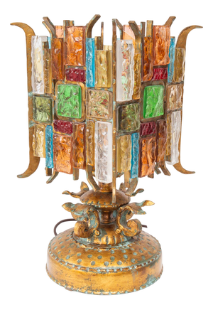 Table Lamp in Wrought Iron and Hammered Murano Glass by Longobard, 1980s