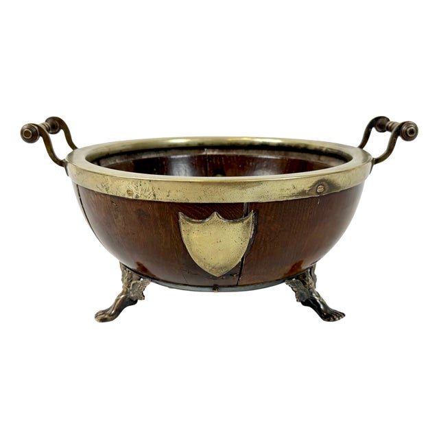 Victorian Silver Plate and Oak Trophy Bowl on Mercury Feet, 1870s For Sale