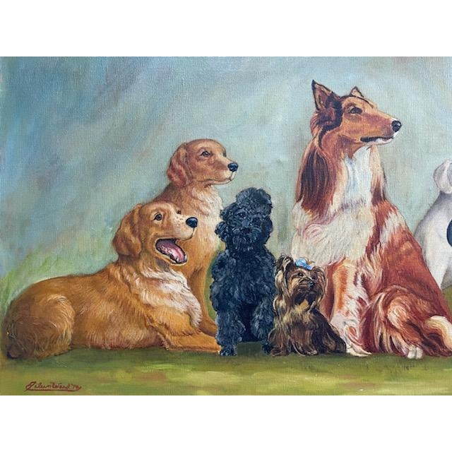 Eileen Ward Dogs Cats Gathering Signed Oil on Canvas For Sale In Los Angeles - Image 6 of 6