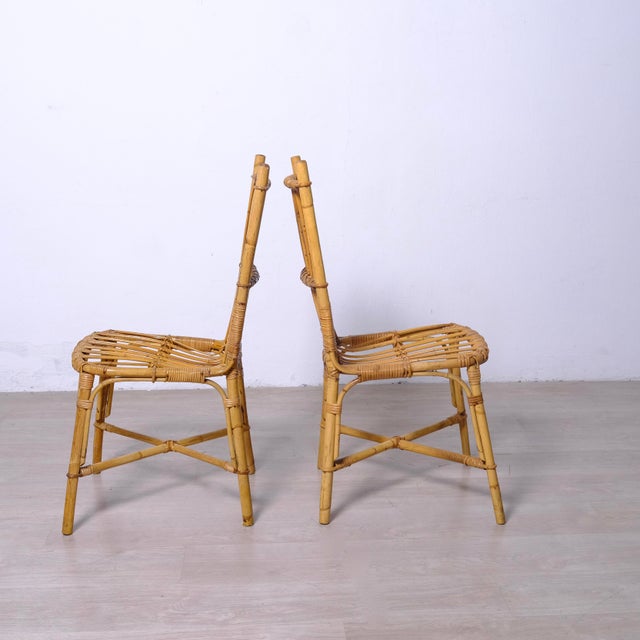 Brown Vintage Italian Bamboo Chairs, 1970s, Set of 2 For Sale - Image 8 of 10