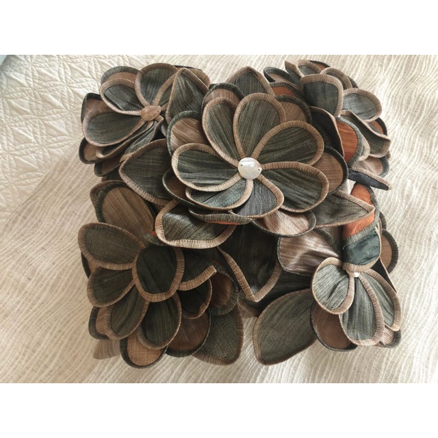 Abstract Contemporary Floral 3-D Pillow Cover With Mother of Pearl Buttons For Sale - Image 3 of 6
