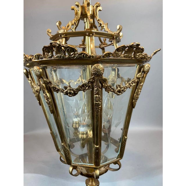1970 France Louis XVI Gold Bronze Glass Lantern Chandelier Light For Sale - Image 12 of 18