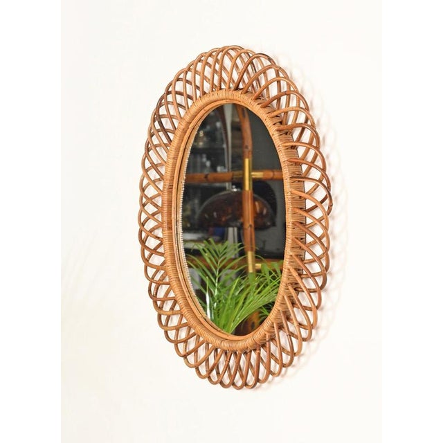 Large Oval Mirror in Bamboo, Rattan and Wicker by Franco Albini, Italy, 1970s For Sale - Image 3 of 11